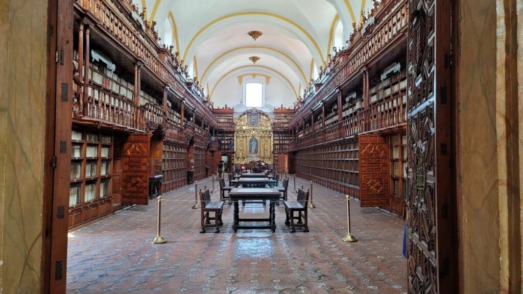 An elegant library lined with old books.