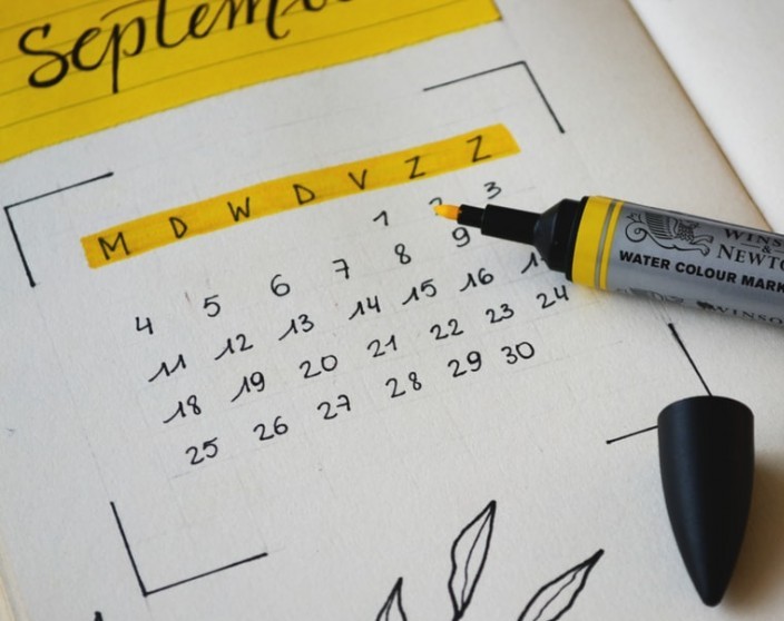 Calendar and marker.