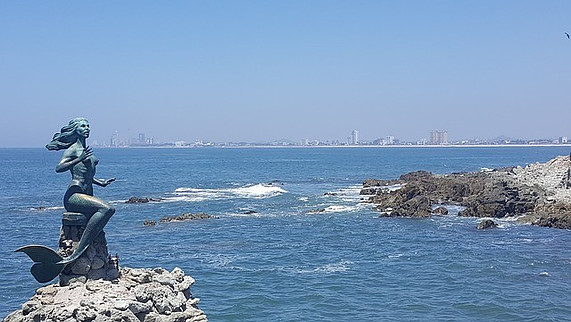 Mermaid statue along Mazatlan seawall.