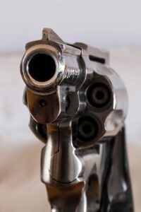 Close-up of a firearm.