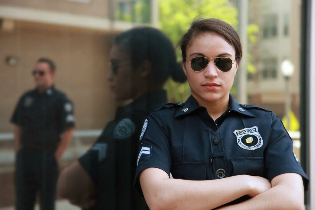 A female security officer.