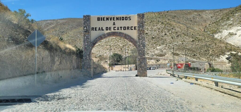 Entrance of town with the letters reading Real de Catorce.