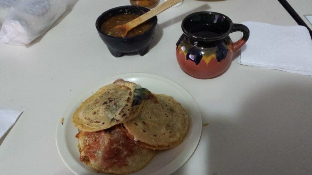 Gorditas, salsa, and cafe de olla.