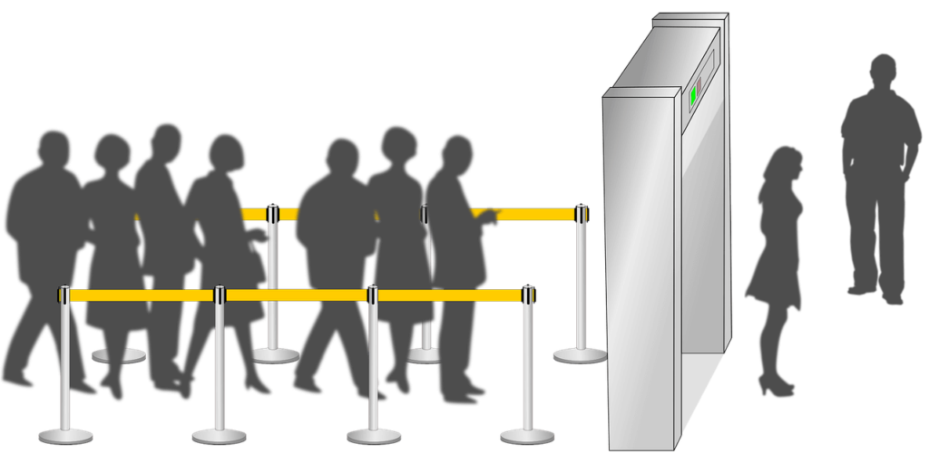 Airport security check line.