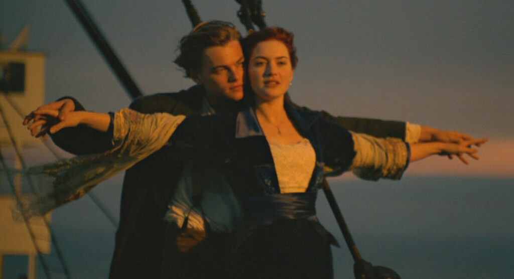 Leonardo DiCaprio and Kate Winslet on Titanic.