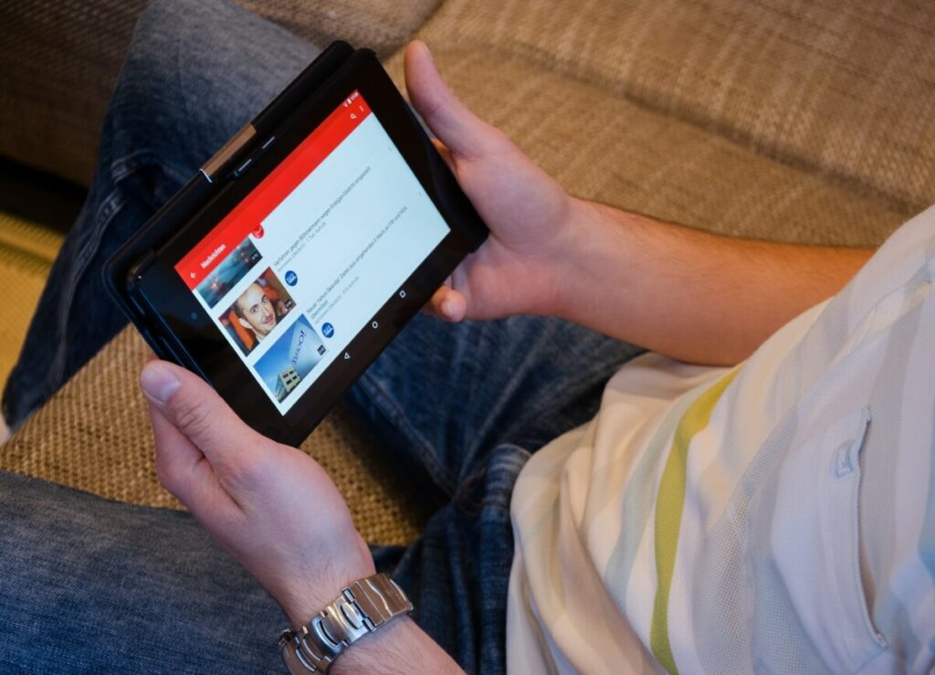 Tablet showing YouTube.