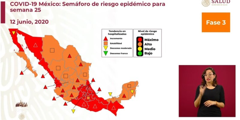 Mexico map showing covid-19 cases