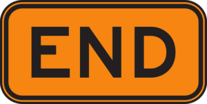 Orange sign reading end.