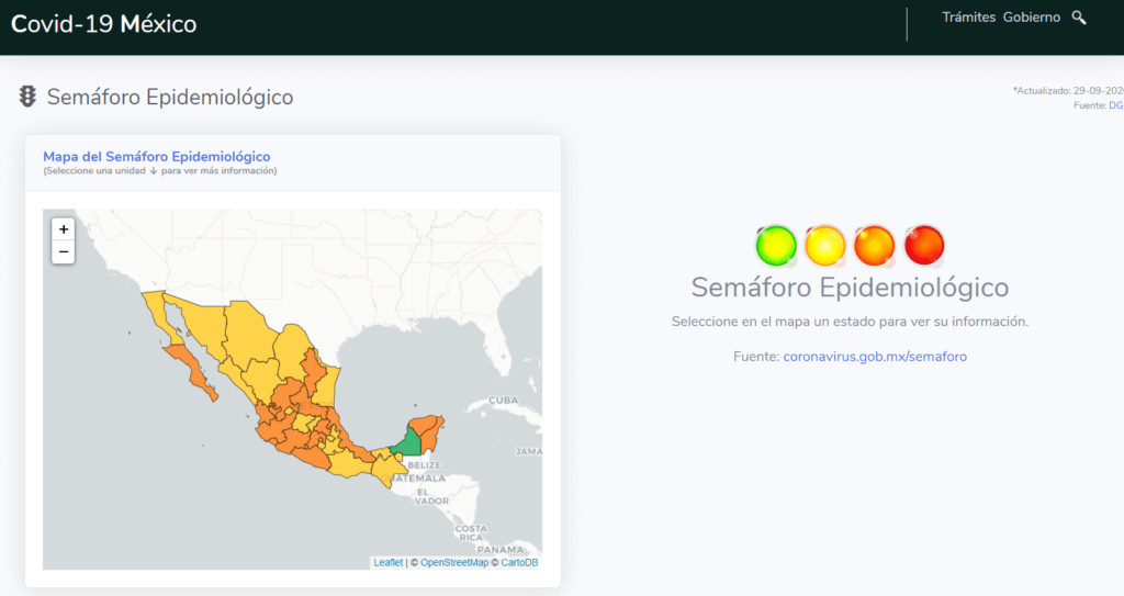 Mexico map showing the level of cases.