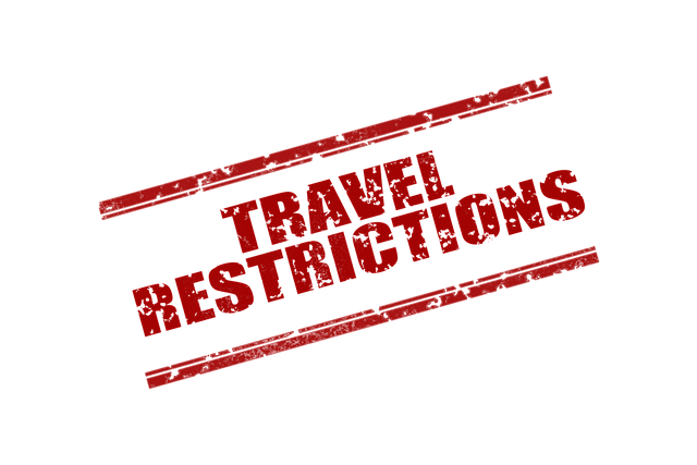 Travel restrictions in red.