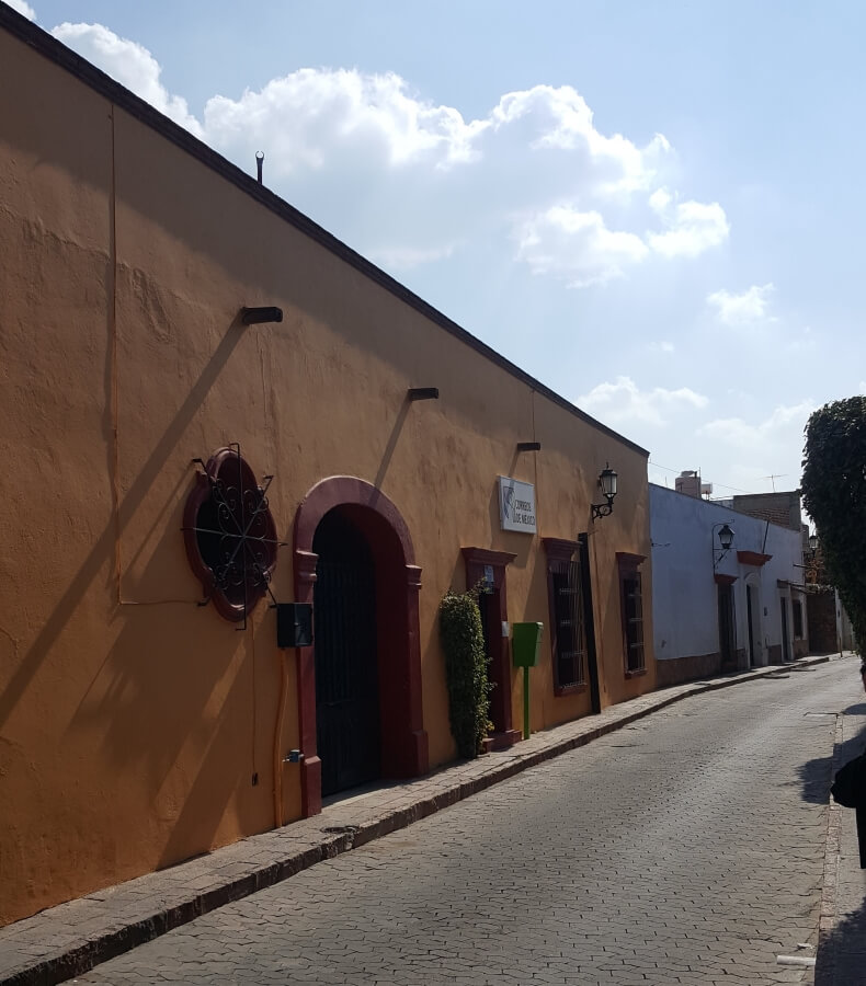 Colorful buildings on the street.