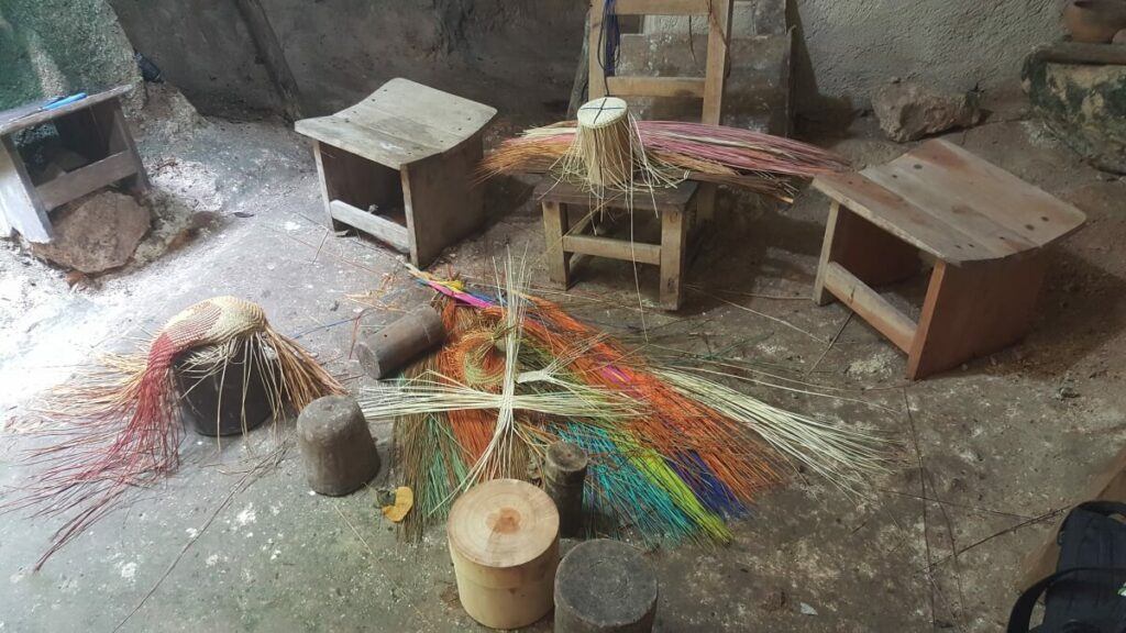 Materials used to make jipijapa hats inside caves in Becal.