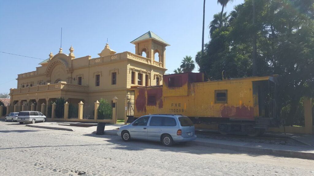 Yellow building and yellow train.