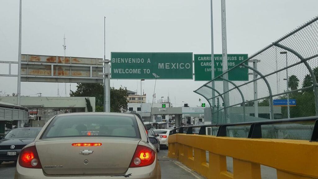 Cars waiting in line at the Mexican-American border.
