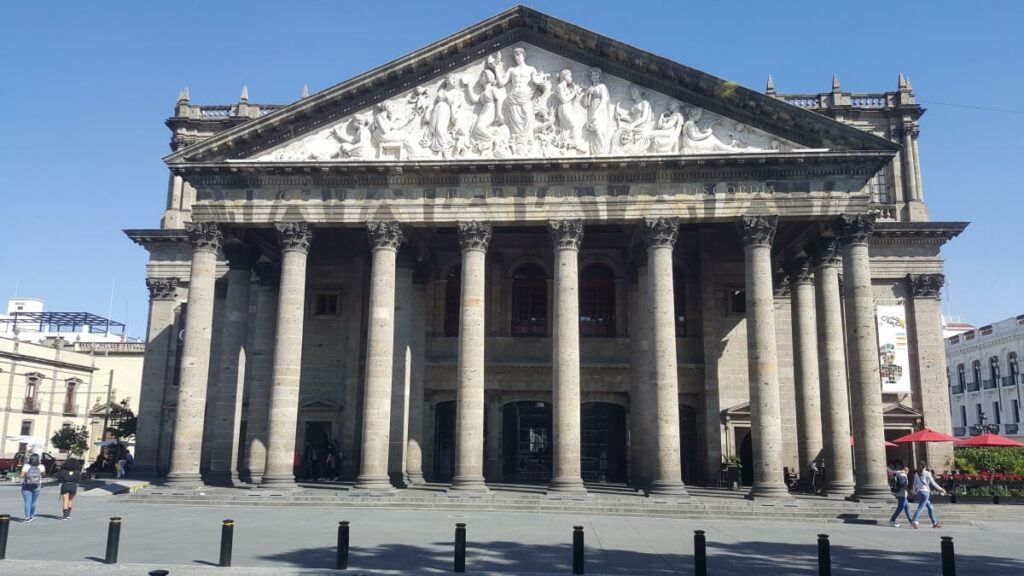 Theater facade depicting Greek gods.