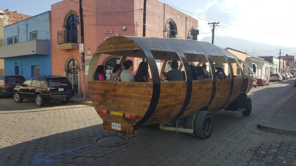A vehicle shaped like a tequila barrel.