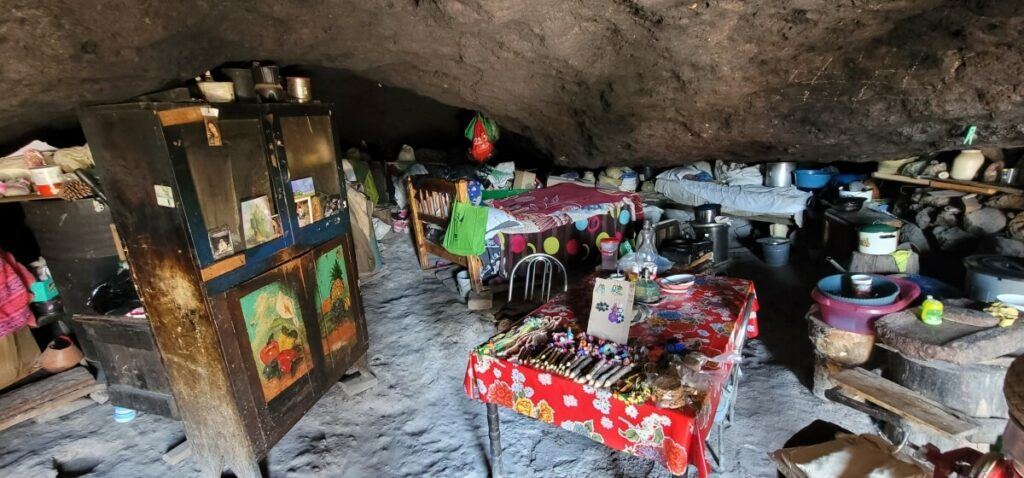 A cave where people live.
