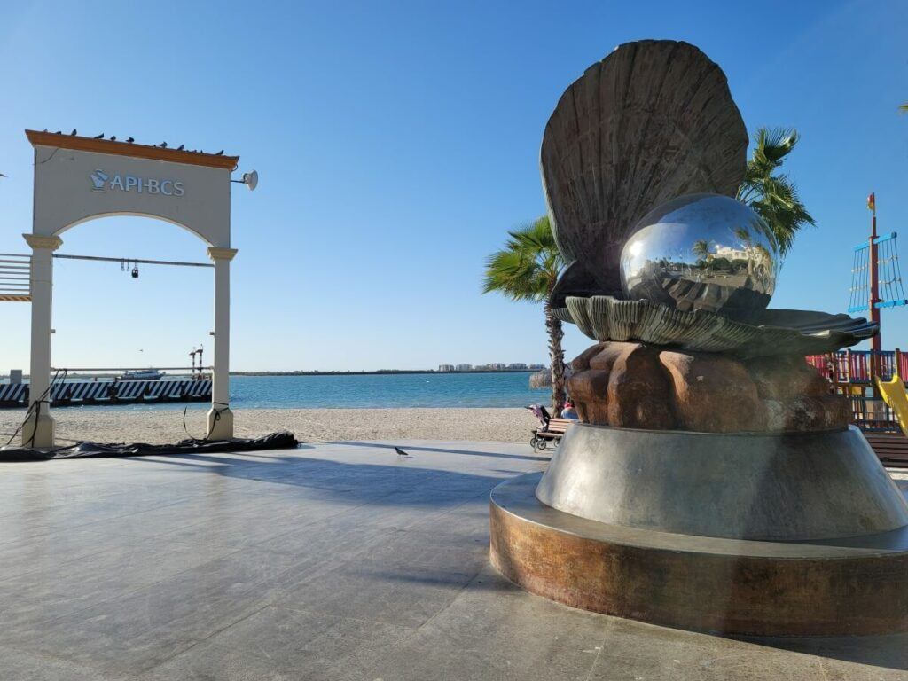 Sculpture of a pearl along the La Paz malecon.